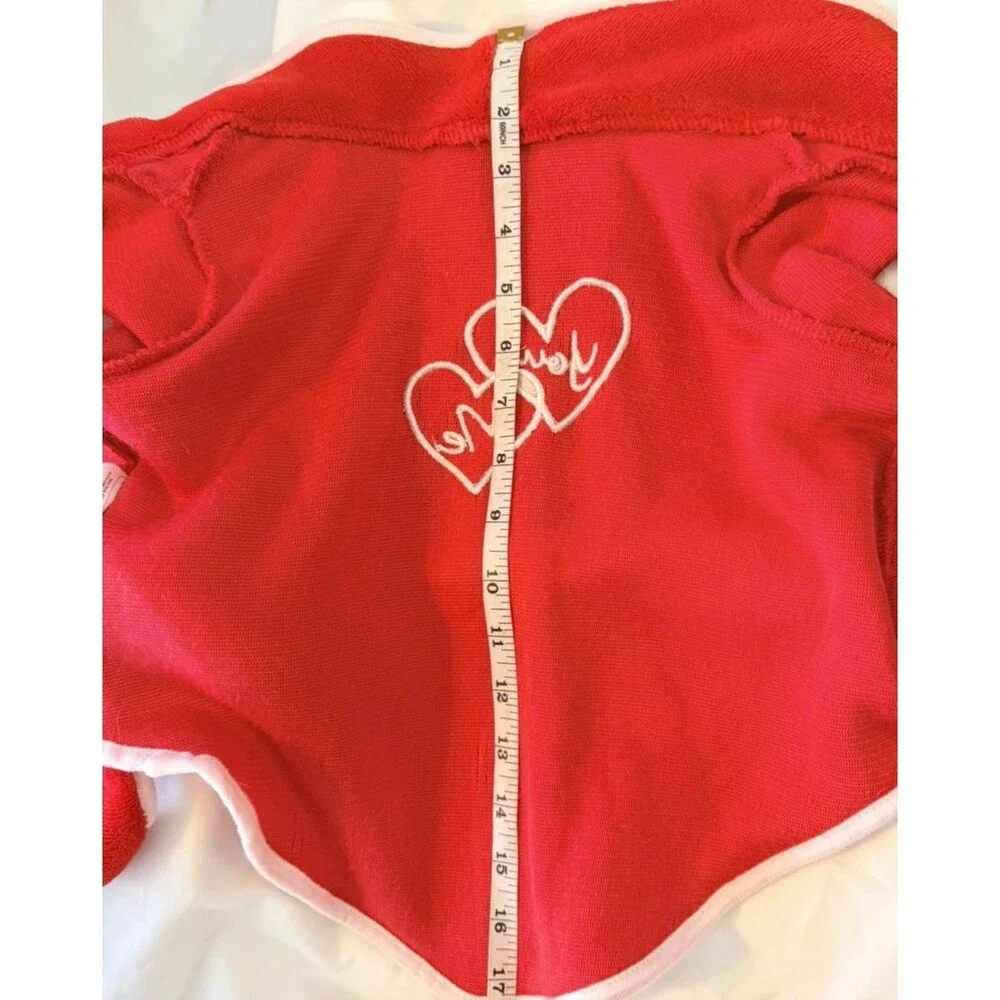 WOOF RED DOG/PET Valentine's Day Robe with Embroidered Hearts Size M